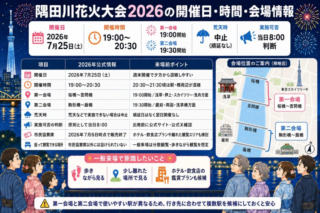 隅田川花火大会2026の開催日・時間・会場情報
