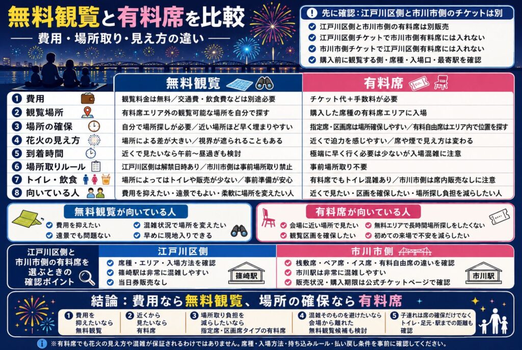 無料観覧と有料席を比較｜費用・場所取り・見え方の違い