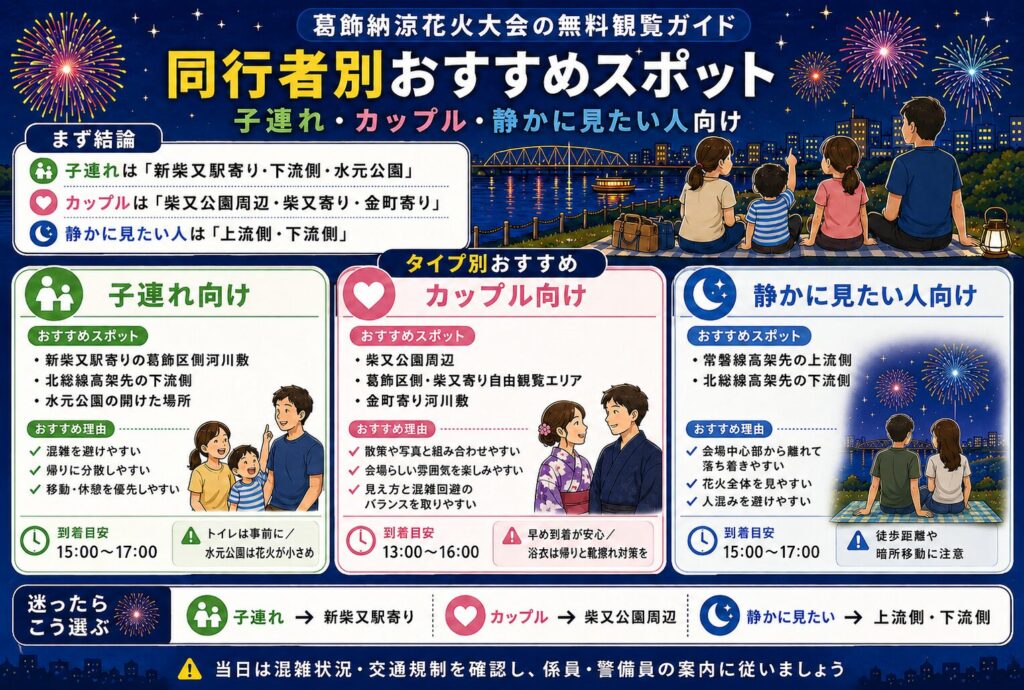 同行者別おすすめスポット|子連れ・カップル・静かに見たい人向け