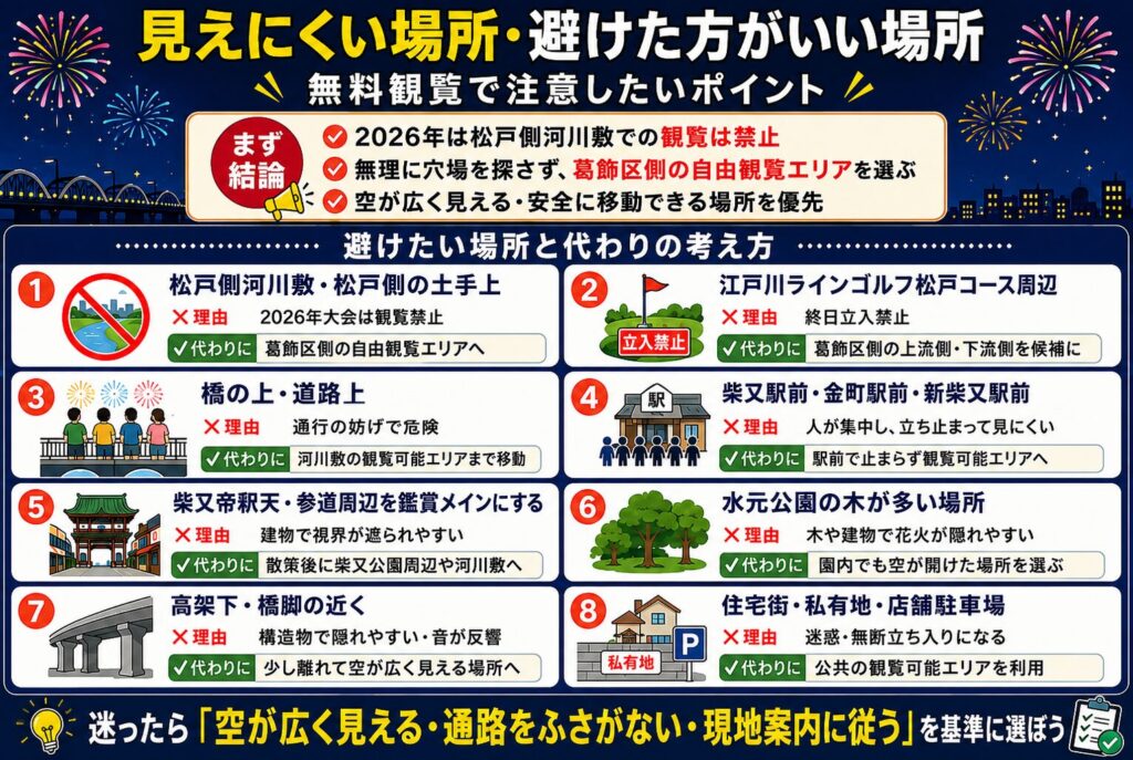 見えにくい場所・避けた方がいい場所|無料観覧で注意したいポイント
