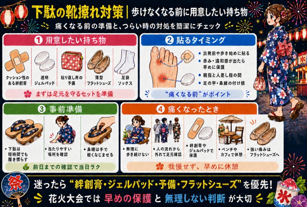 下駄の靴擦れ対策｜歩けなくなる前に用意したい持ち物