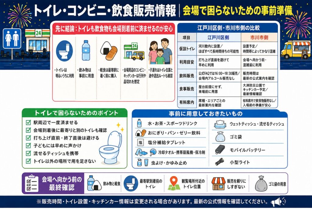 トイレ・コンビニ・飲食販売情報｜会場で困らないための事前準備