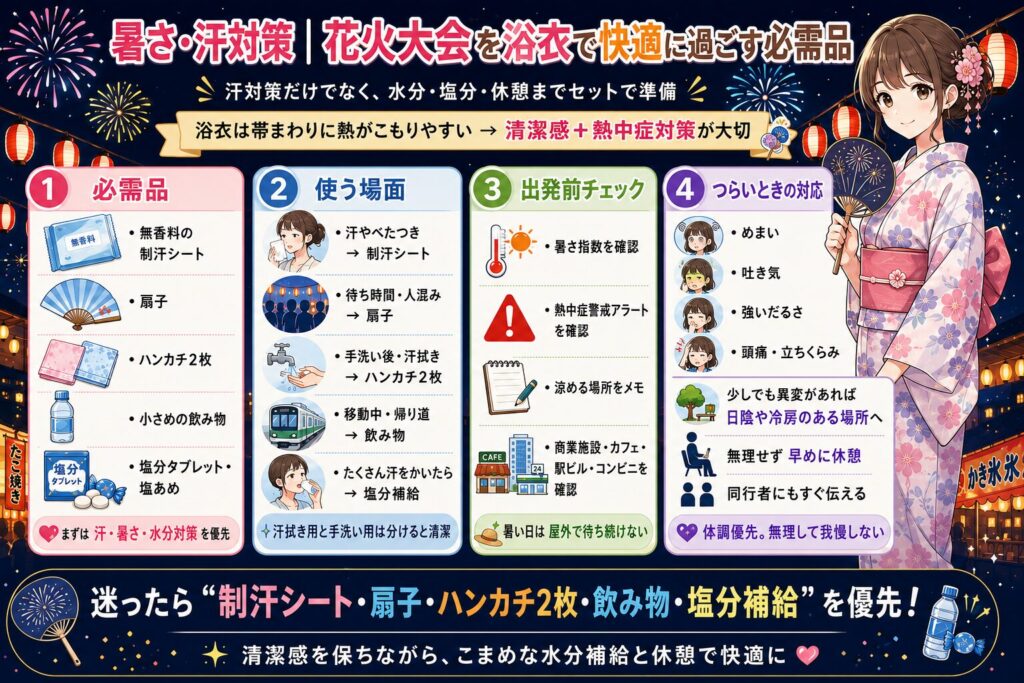 暑さ・汗対策｜花火大会を浴衣で快適に過ごす必需品