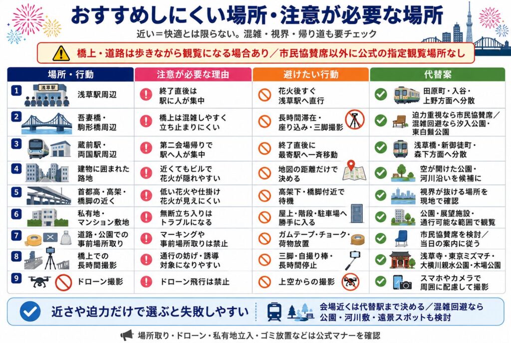 おすすめしにくい場所・注意が必要な場所