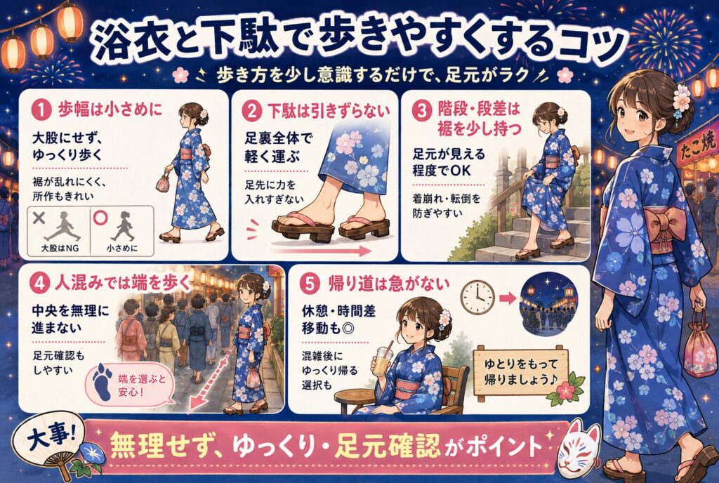 浴衣と下駄で歩きやすくするコツ