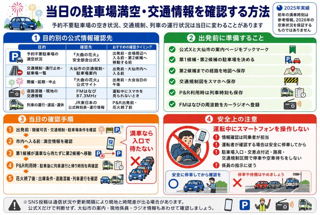 当日の駐車場満空・交通情報を確認する方法