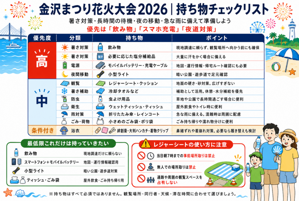 金沢まつり花火大会2026｜持ち物チェックリスト