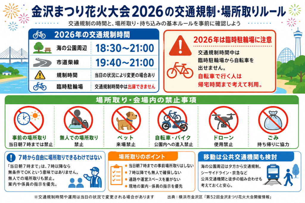 金沢まつり花火大会2026の交通規制・場所取りルール