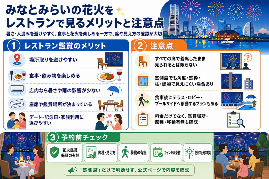 みなとみらいの花火をレストランで見るメリットと注意点