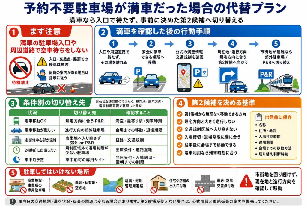 予約不要駐車場が満車だった場合の代替プラン