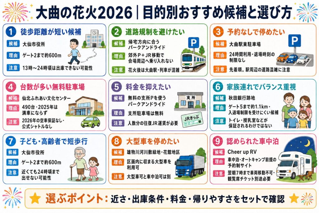 大曲の花火2026｜目的別おすすめ候補と選び方