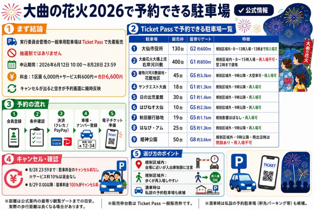 大曲の花火2026で予約できる駐車場