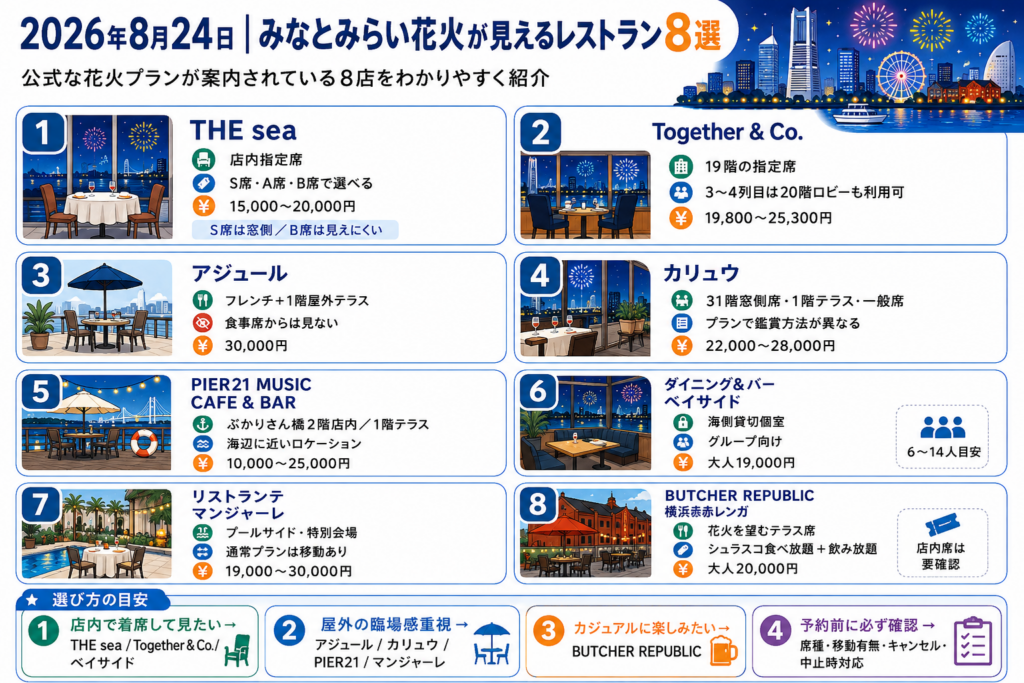 2026年8月24日｜みなとみらい花火が見えるレストラン8選