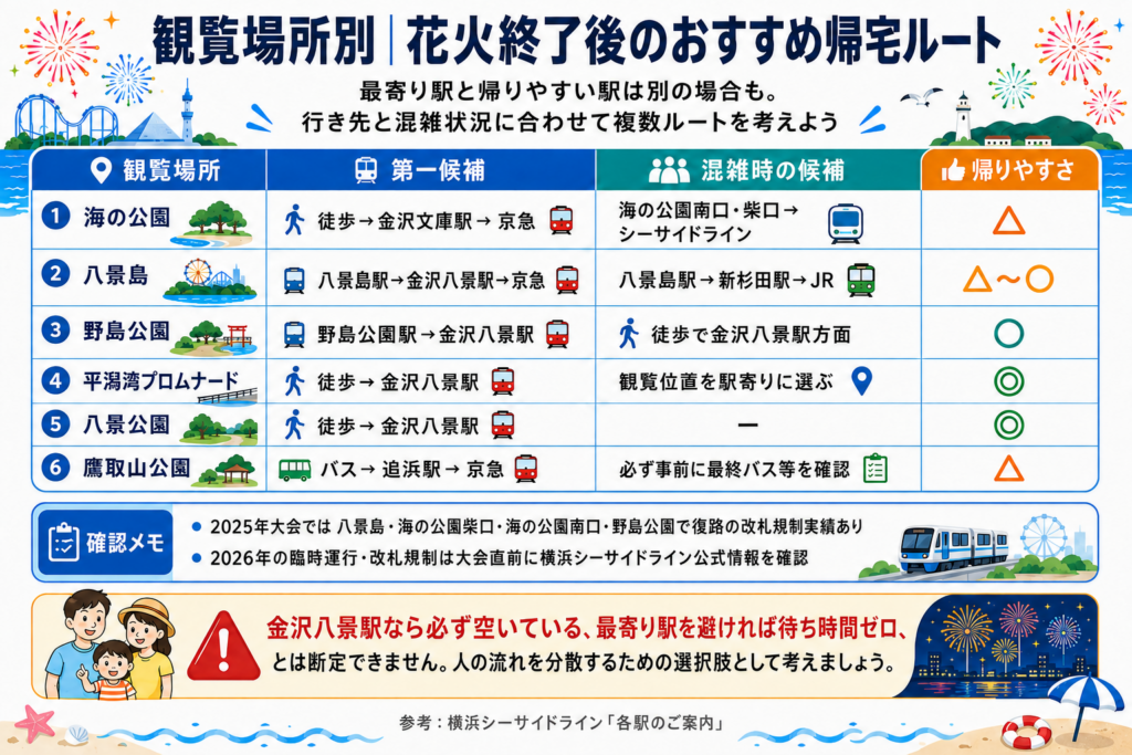 観覧場所別｜花火終了後のおすすめ帰宅ルート