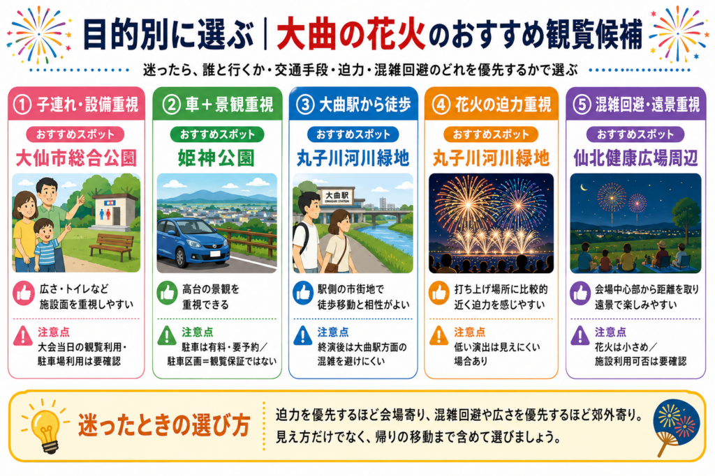 目的別に選ぶ｜大曲の花火のおすすめ観覧候補