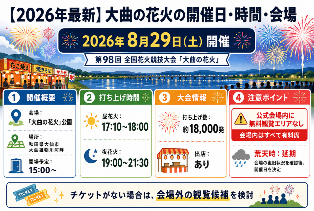 【2026年最新】大曲の花火の開催日・時間・会場