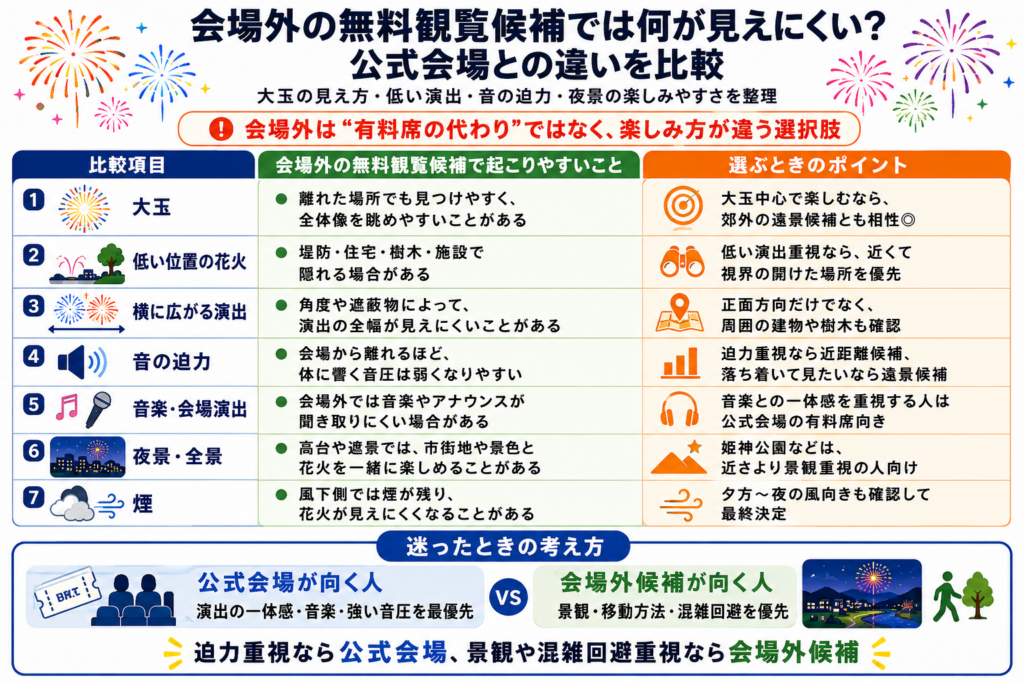 会場外の無料観覧候補では何が見えにくい？公式会場との違いを比較
