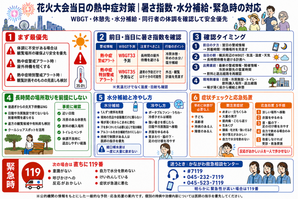 花火大会当日の熱中症対策｜暑さ指数・水分補給・緊急時の対応